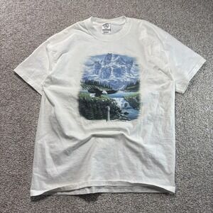 Vintage J Van Straalen Shirt Mens Large White Eagle Mountain Nature 2000s